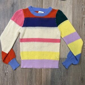 FRNCH Paris Womens Multi Color Rainbow Stripe Open Knit Cotton Sweater Small